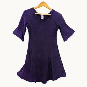 Purple Stripe Bamboo Tunic Dress Boho Lagenlook Artsy OS | Angelrox | Like New